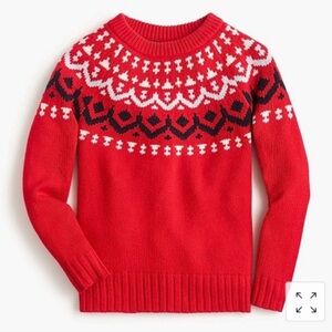 J. Crew Fair Isle Cerise Red Merino Wool Chunky Sweater XXS